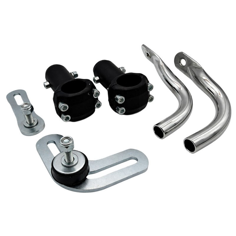 Kit supporti marmitta DD2 Ø30/32 Maranello, kit completo con supporti in gomma, staffe cromate e piastrine