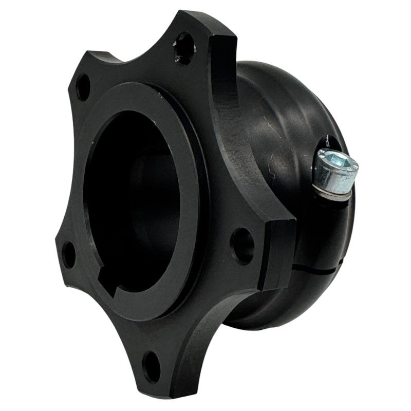 Mozzo disco posteriore 40 R-line nero Maranello, corpo in alluminio anodizzato nero con flangia a cinque fori e vite di blocc