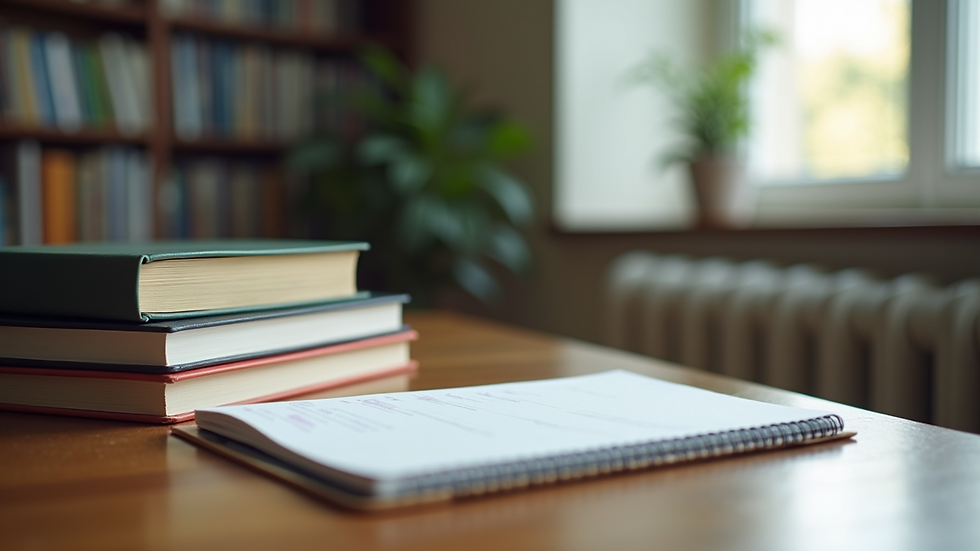 Close-up view of a student’s desk with books and a notebook