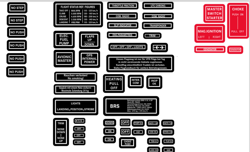 Cockpitaufkleber UL cockpitübliche Aufkleber, individuell anpassbar