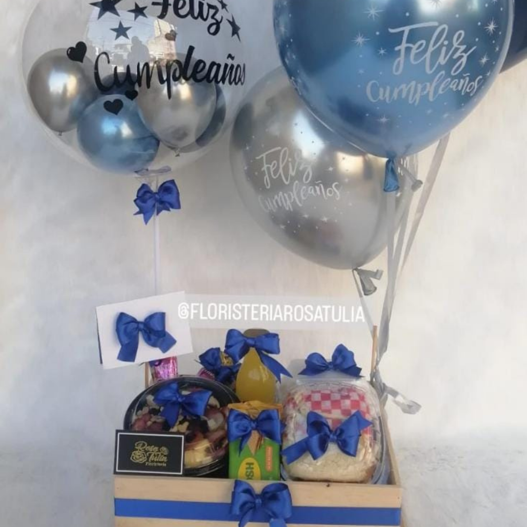 Desayuno Sorpresa Globos Azules Floristería Rosatulia