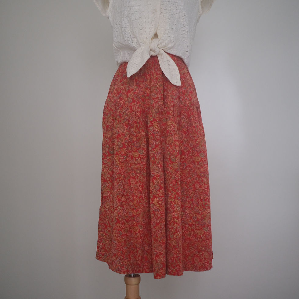 Thumbnail: red floral print midi skirt