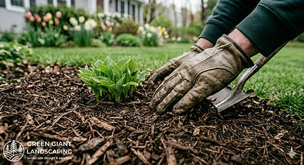 Premium Dark Pine Bark mulch installation for a classic estate landscape in Wellesley, MA.