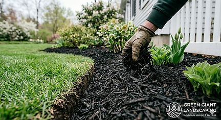 Professional black decorative mulch installation by Green Giant Landscaping in Wellesley, MA.
