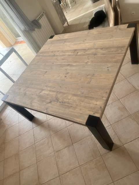 Miniature : Table carrée Bois d'échafaudage recyclé avec rallonges