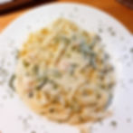 Fettuccini de calabacín y gambas