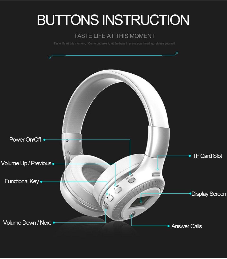Thumbnail: [Heavey Bass] Zealot B19 Headphone Bluetooth 4.0 foldable with 3.5mm AUX Mic (W)