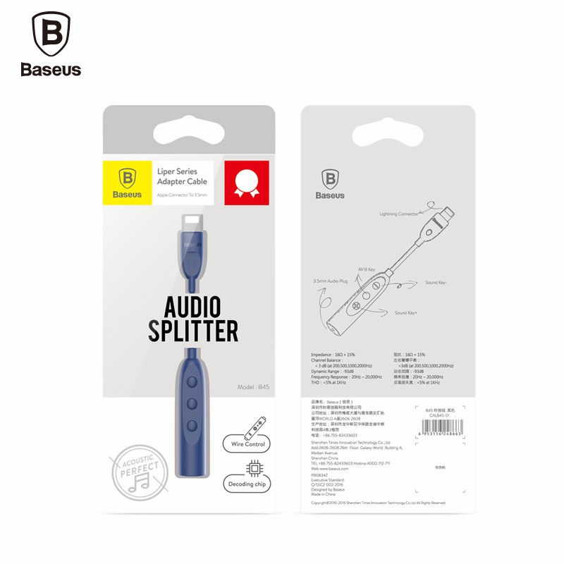Thumbnail: BASEUS Liper Lightning Audio Splitter Converter to 3.5 mm for iPhone 7 (White)