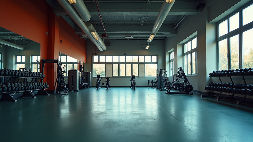 Eye-level view of a gym situated in an urban area