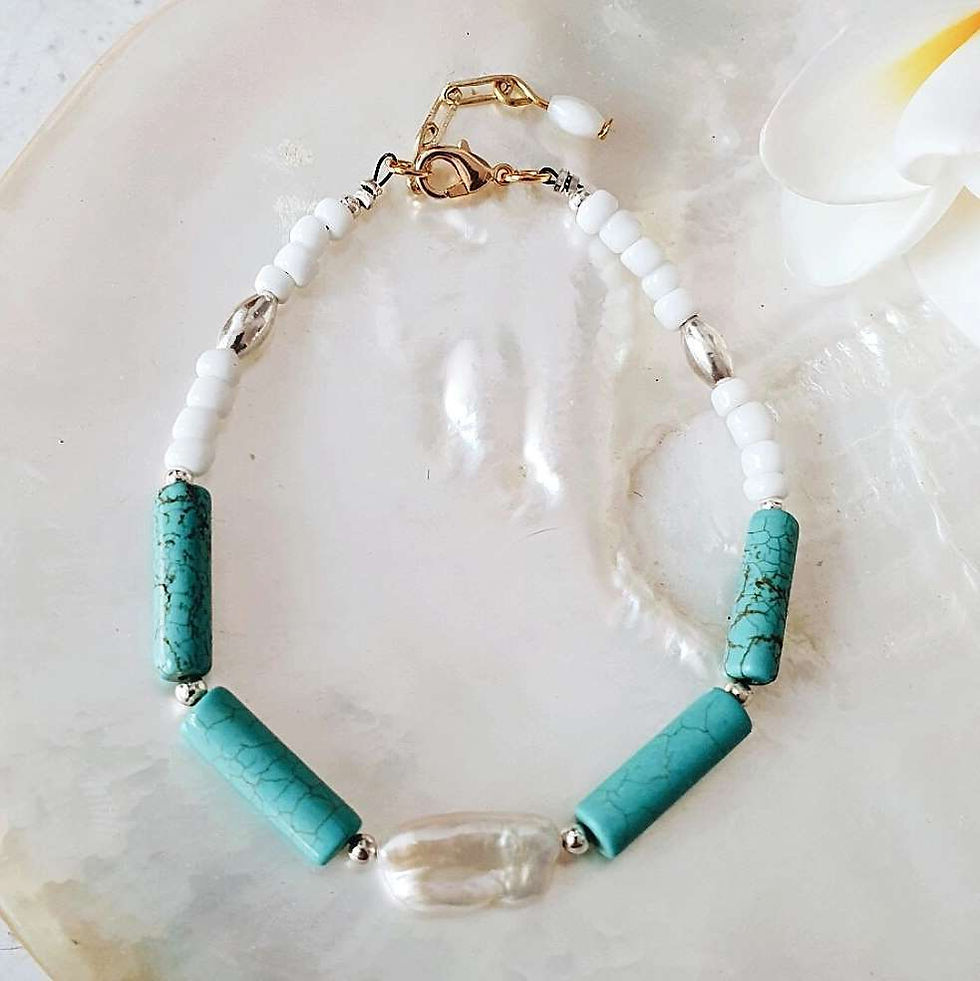 Turquoise with Baroque Pearl in silver.