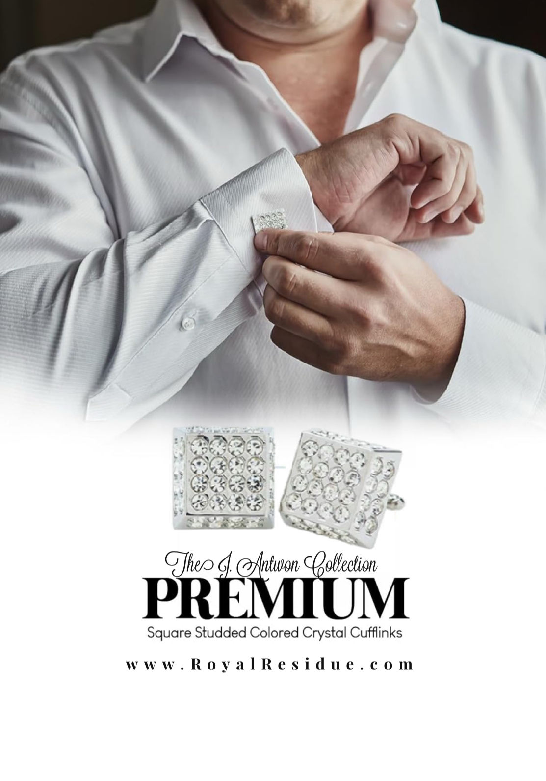 Diamond Studded & Silver Square Cufflinks