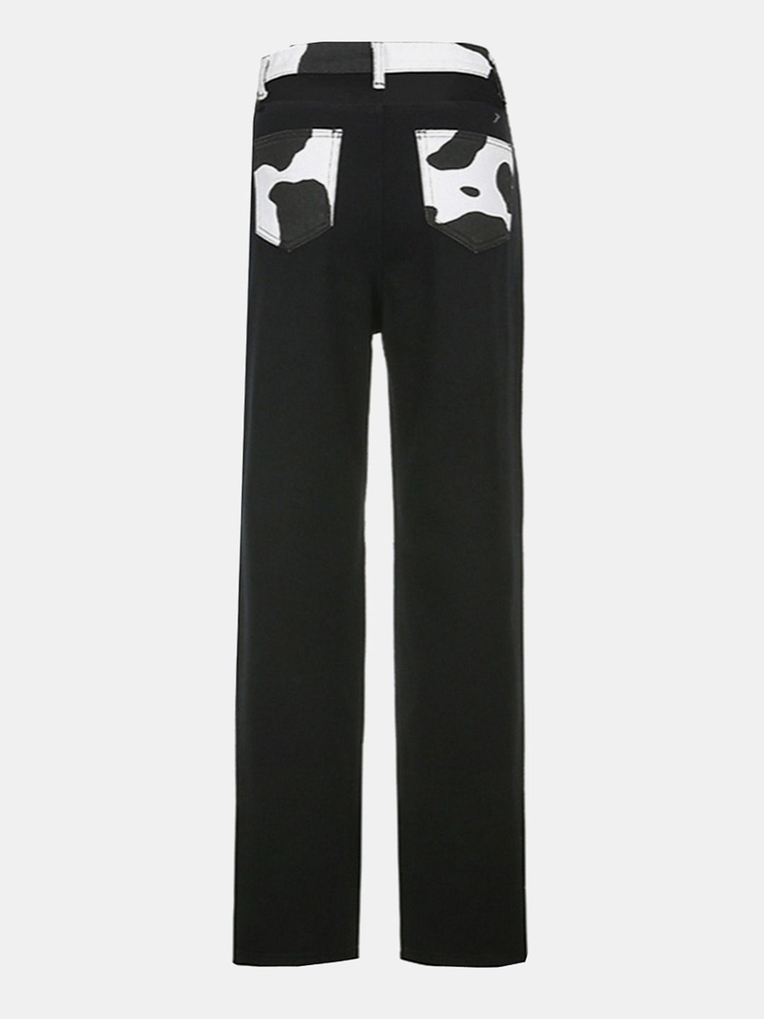 Black Pure Cotton Straight Fit Printed Stretchable Jeans