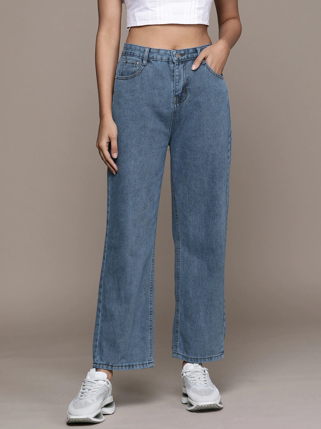 Blue Pure Cotton Straight Fit Stretchable Jeans