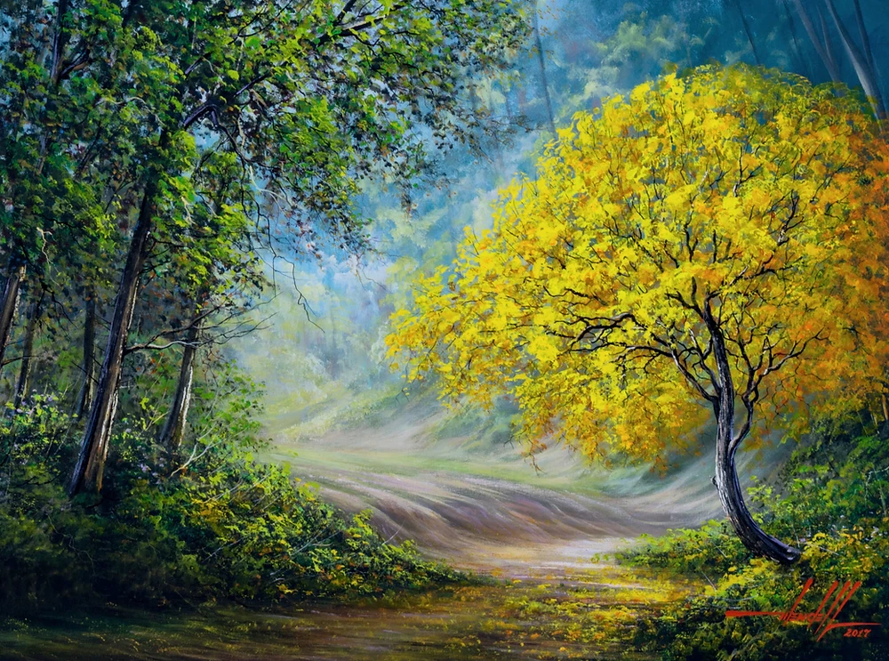 Pintura em Tela Paisagem com Ipê Amarelo