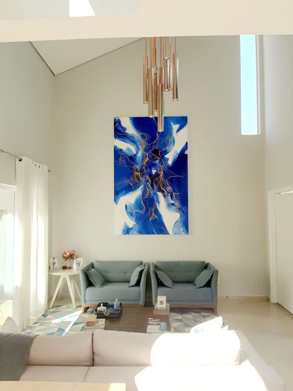 Tela Abstrata Azul Para Pé Direito Alto