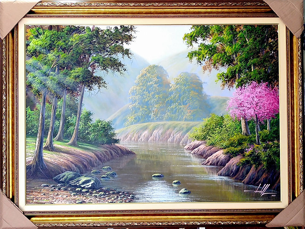 Quadro com Pintura de Paisagem em Tela 100 cm X 70 cm - Ribeirão 16