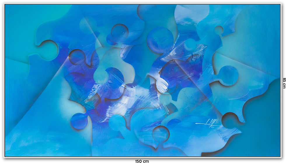 Quadro Com Tela Abstrata Azul