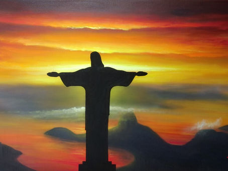 Obra de Arte Pôr do Sol e Cristo Redentor