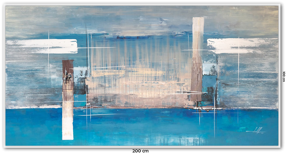 Quadros Abstratos Em Azul, Branco, Preto E Cinza
