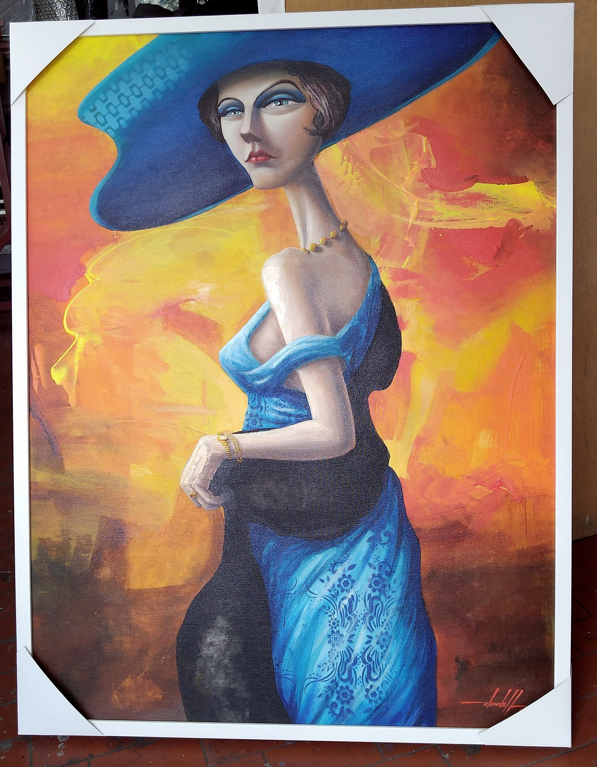 Quadro Com Pintura De Mulher Elegante (2