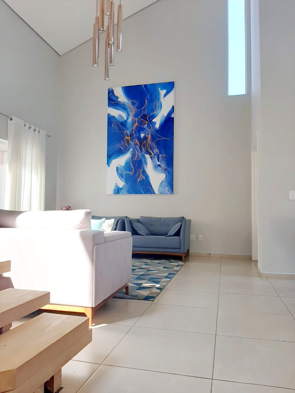 Tela Abstrata Azul Para Pé Direito Alto