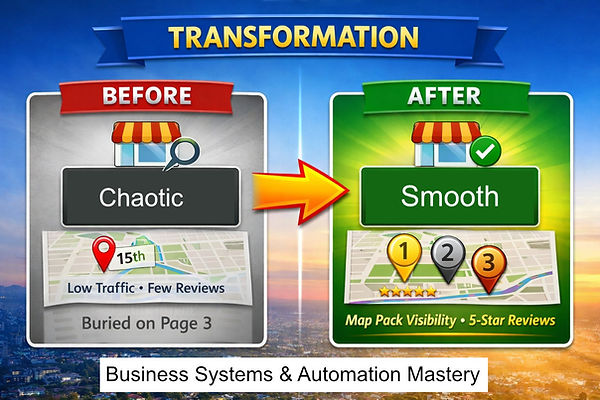 Before‑and‑after systems transformation from chaotic to smooth.