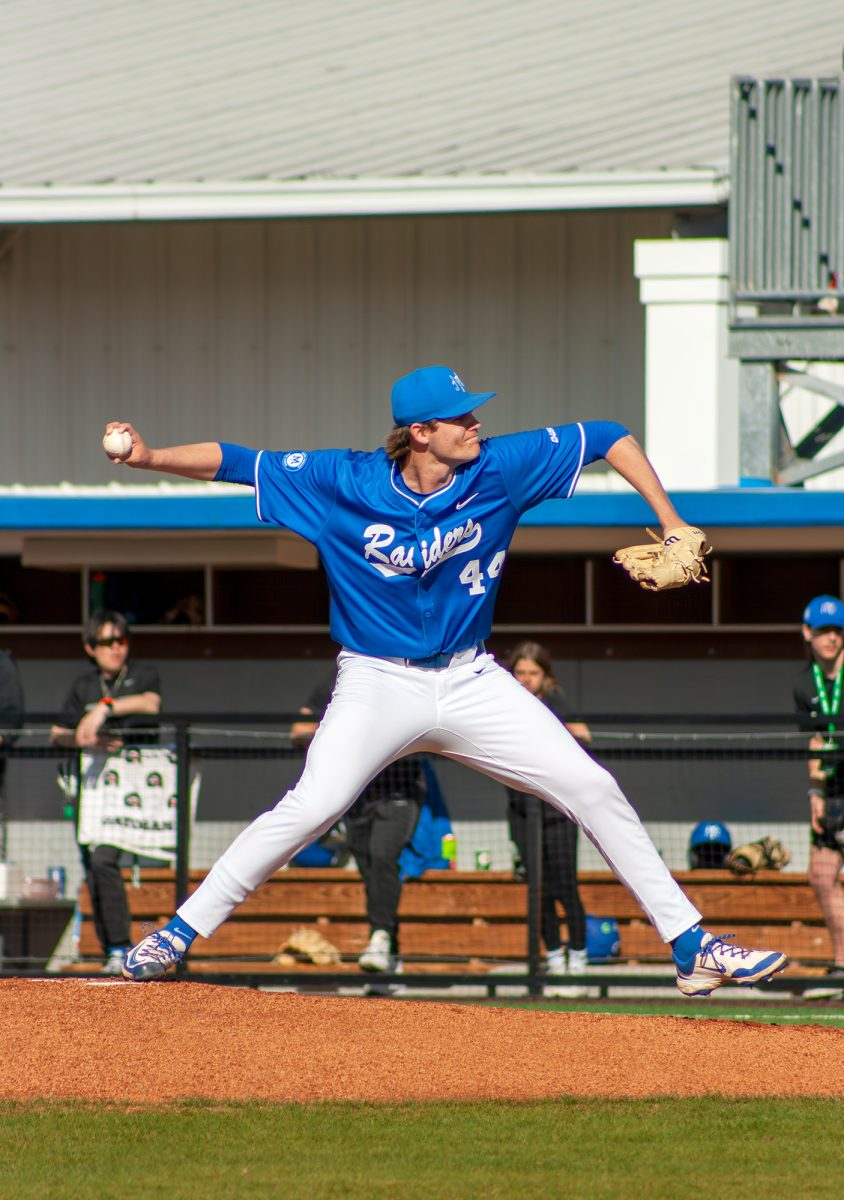 Logan Bingham throws in his first start as a Blue Raider at Reese Smith Jr. Field on 3-18-25. Photo by Hannah Moss