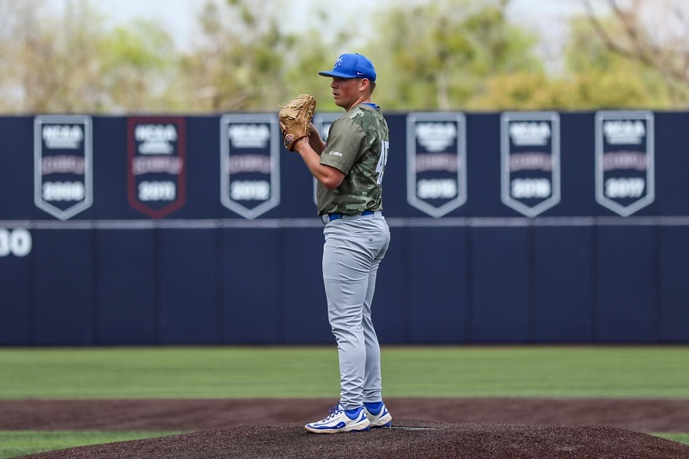 MTSU pitcher WIll Jenkins on the mound against No. 17 Dallas Baptist on 3-23-25. C/O MTSU Athletics