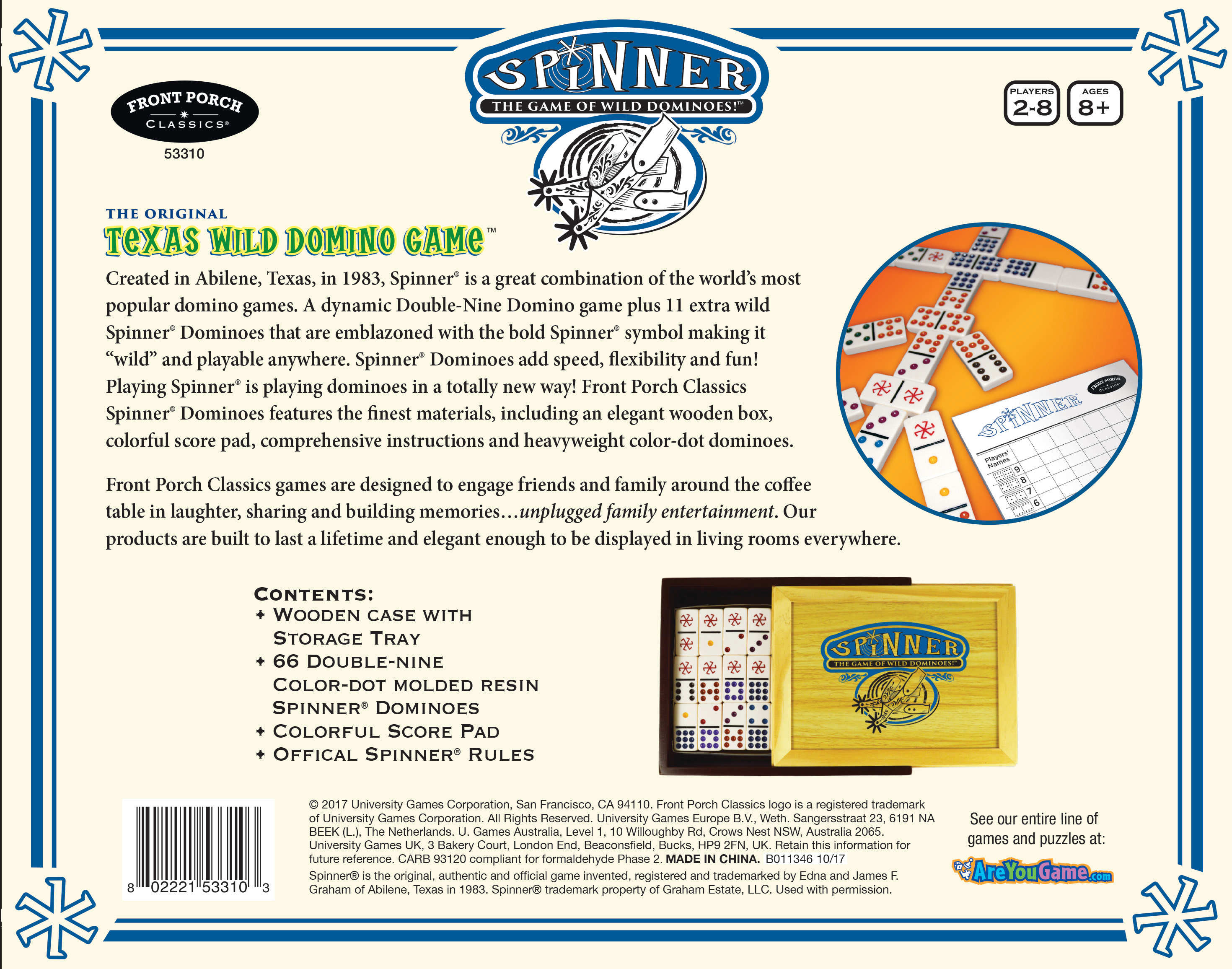 Spinner Dominoes Wooden Box Front Porch Classics