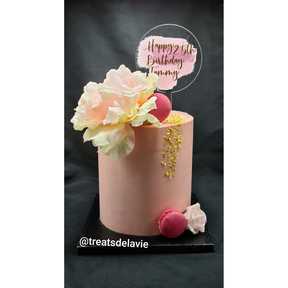 Thumbnail: Macarons & peony birthday cake