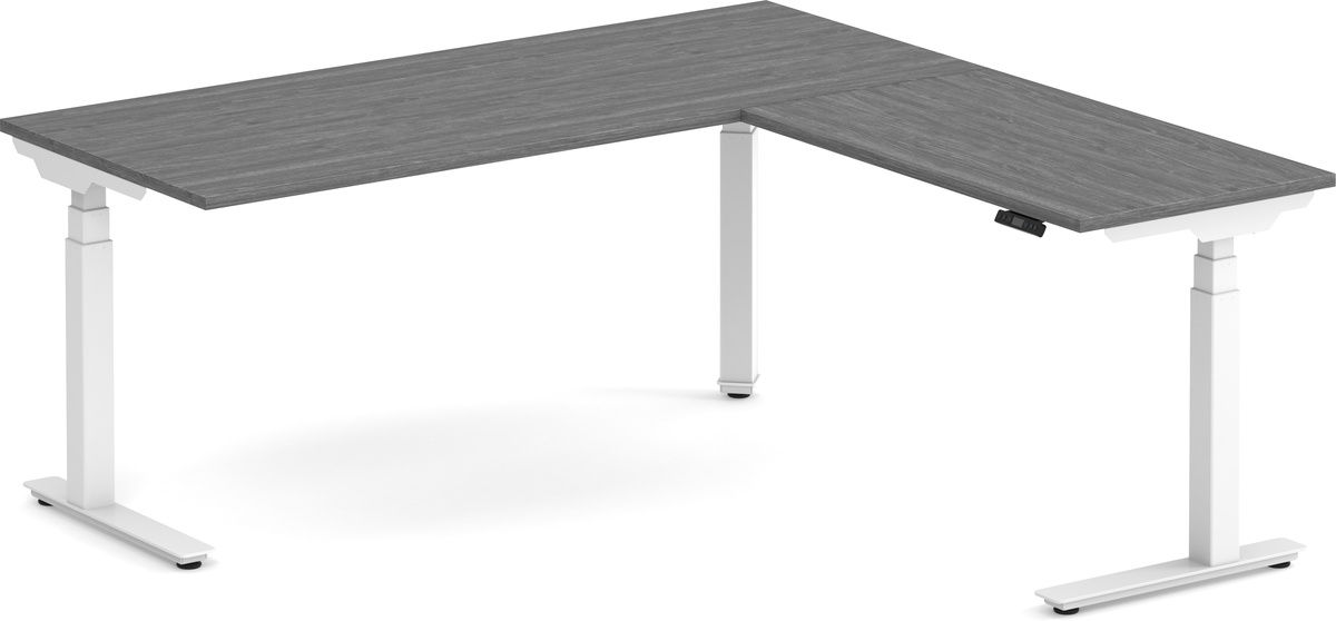 Electric Height-Adjustable L-Shape Desk 72" X 72" - Newport Grey with White Base