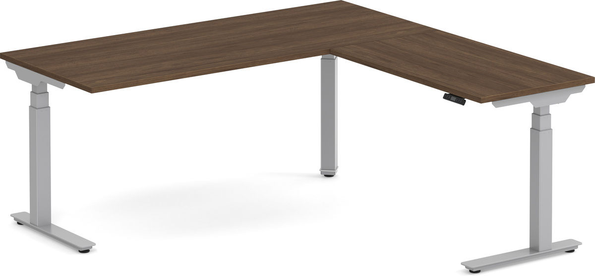 Electric Height-Adjustable L-Shape Desk 72" X 72"-Modern Walnut with Silver Base