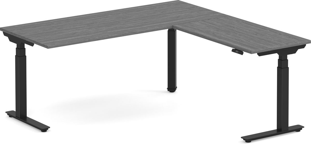Electric Height-Adjustable L-Shape Desk 72" X 72" - Newport Grey with Black Base