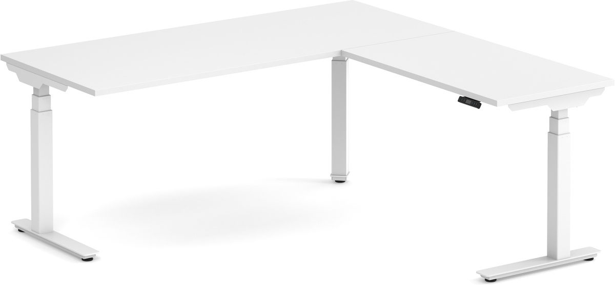 Electric Height-Adjustable L-Shape Desk 72" X 72" - White with White Base