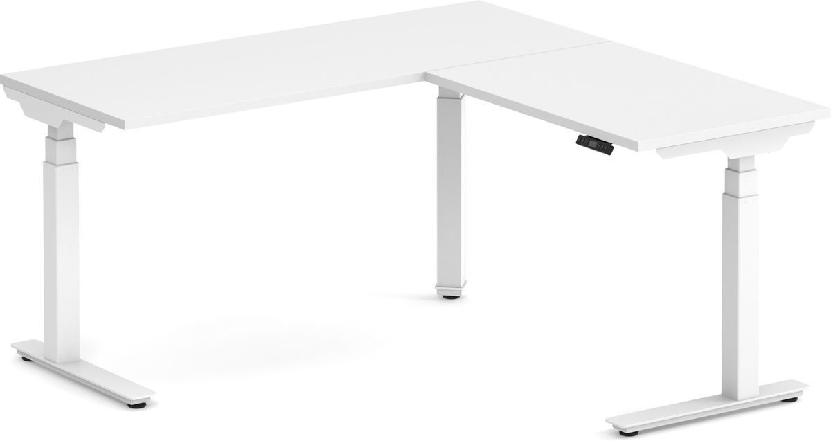 Electric Height-Adjustable L-Shape Desk 60" X 60" - White with White Base