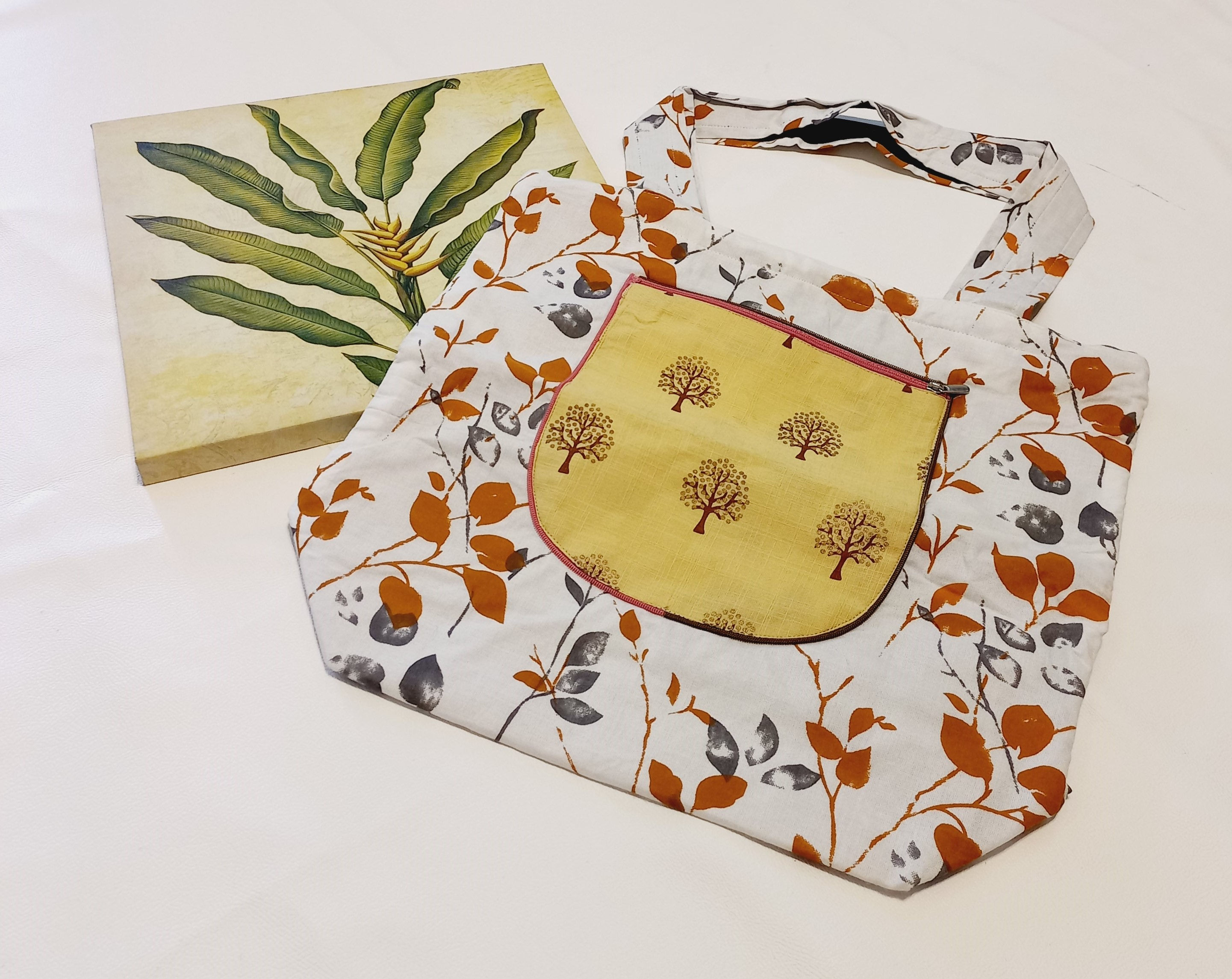 Clinkwagon Handcrafted White & Brown Shopping Tote Bag For Women