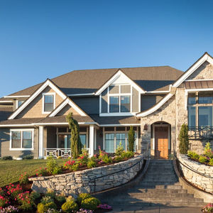 beautiful luxury home entrance and landscaping exterior