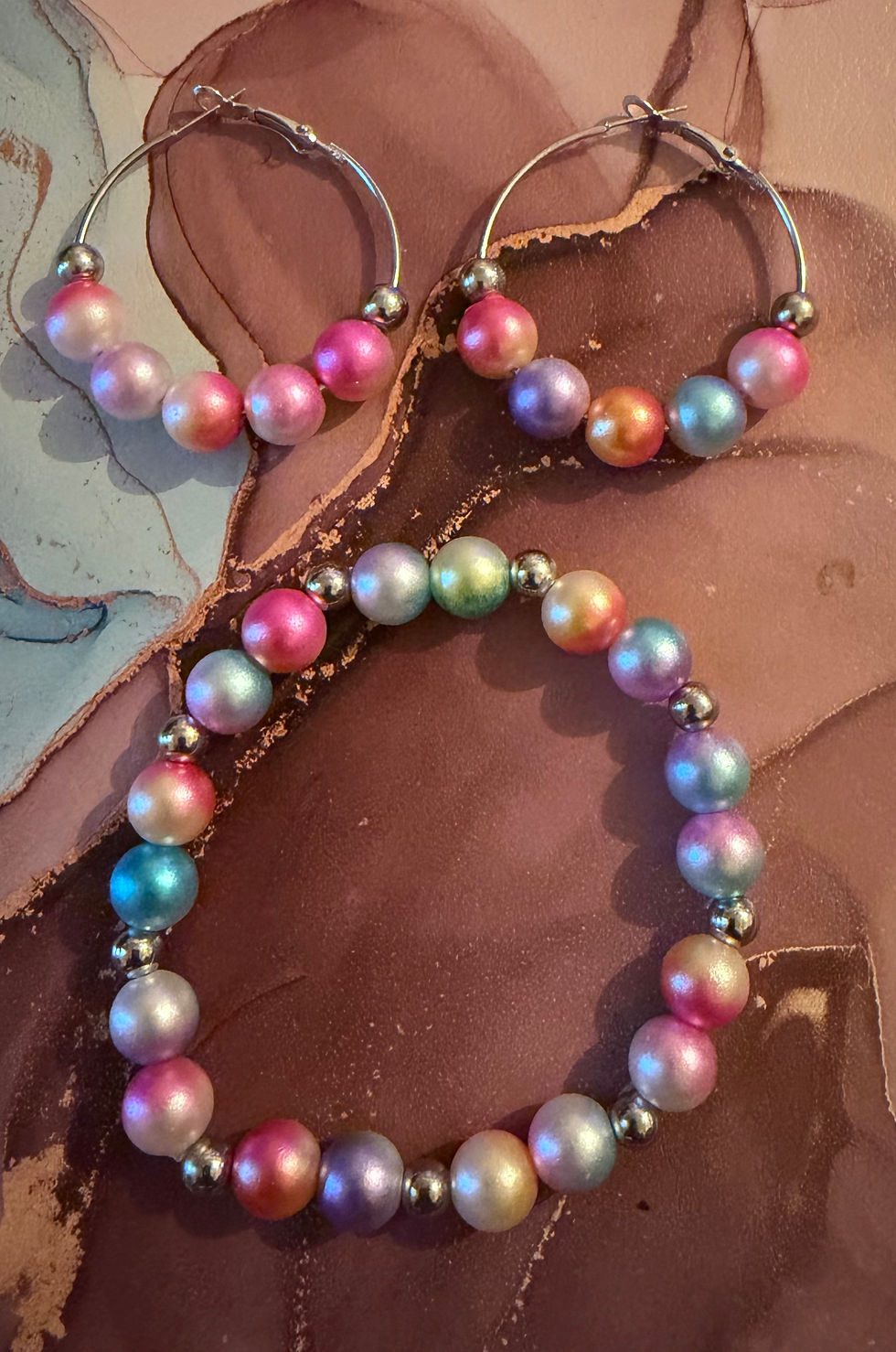 Thumbnail: Beaded Earrings & Bracelet Set