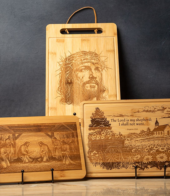 A few charcuterie/cutting boards from our faith based collection