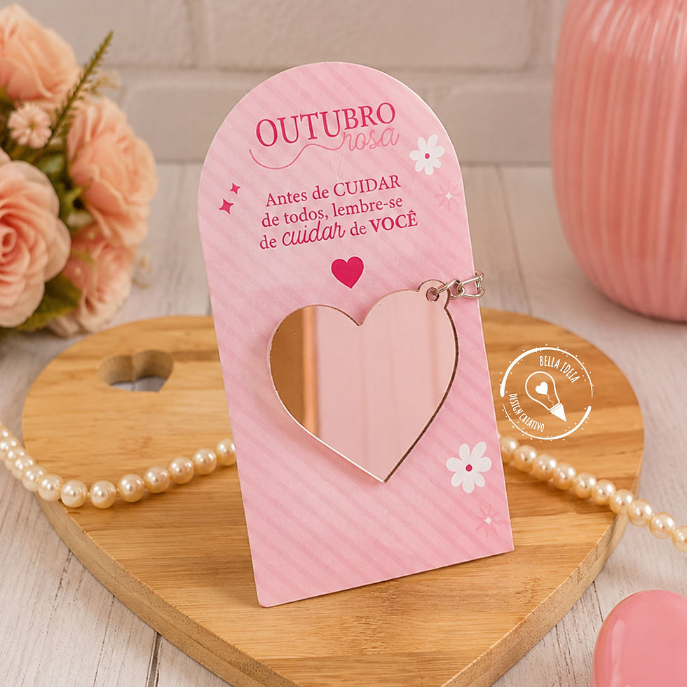 Chaveiro Espelho Coracao Lembrancinha Outubro Rosa Lembrancinha