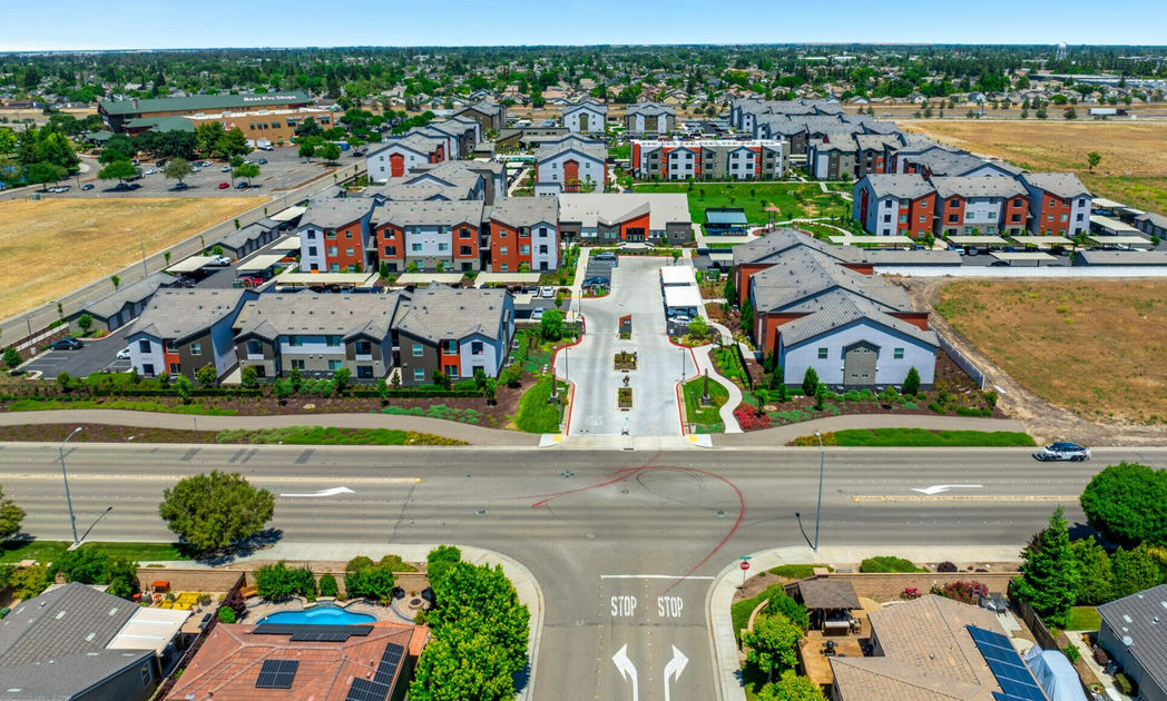 The Atherton apartment community areil view
