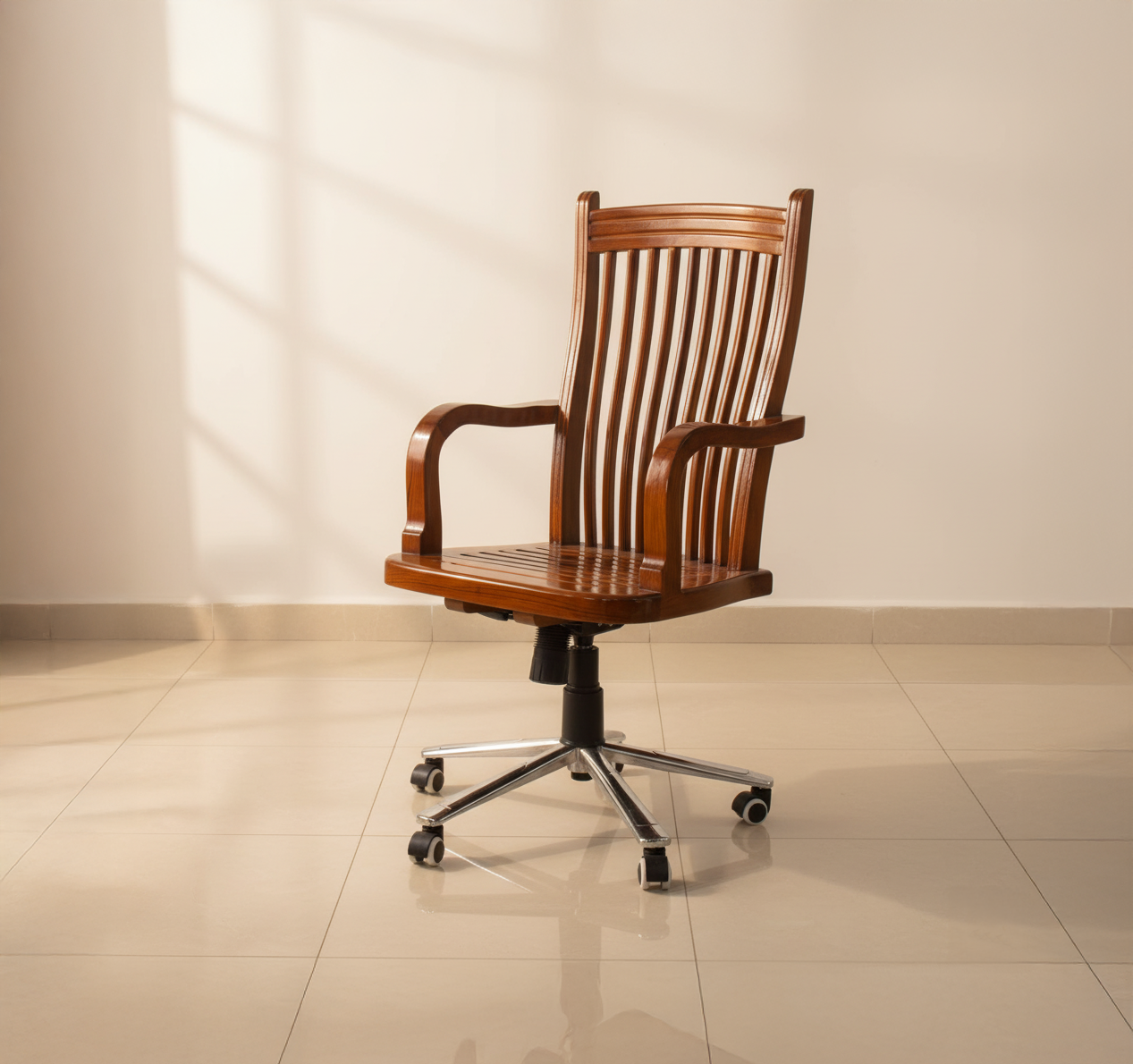 Teak Wood High Back Revolving Chair