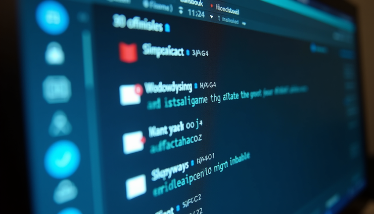 Close-up view of a computer screen showing an email inbox filled with suspicious financial messages