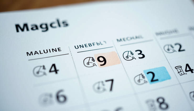 Close-up view of a calendar marked with vacation dates and financial deadlines