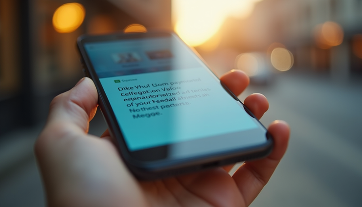 Eye-level view of a smartphone screen showing a suspicious payment confirmation message