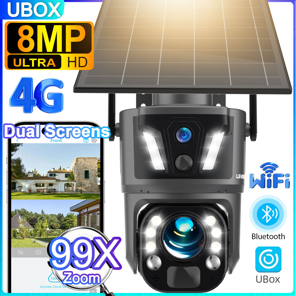 New UBOX 4K 8MP Outdoor 4G Solar Surveillance Camera 99X Zoom Dual Screen WiFi S
