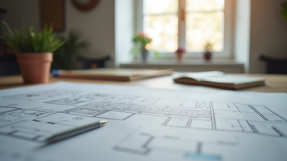 Vue rapprochée d'un plan architectural sur une table de travail