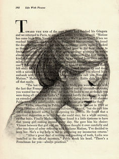 Drawing of beautiful woman on Picasso book page