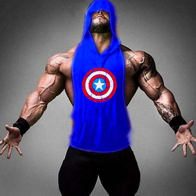 Thumbnail: Front view of men’s hooded tank top cotton bodybuilding gym wear