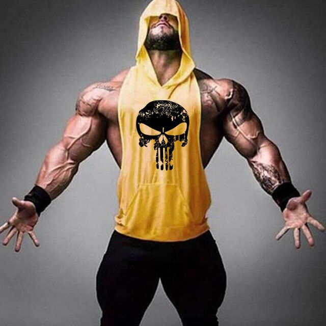 Thumbnail: Bodybuilding hooded vest sleeveless cotton workout top for men